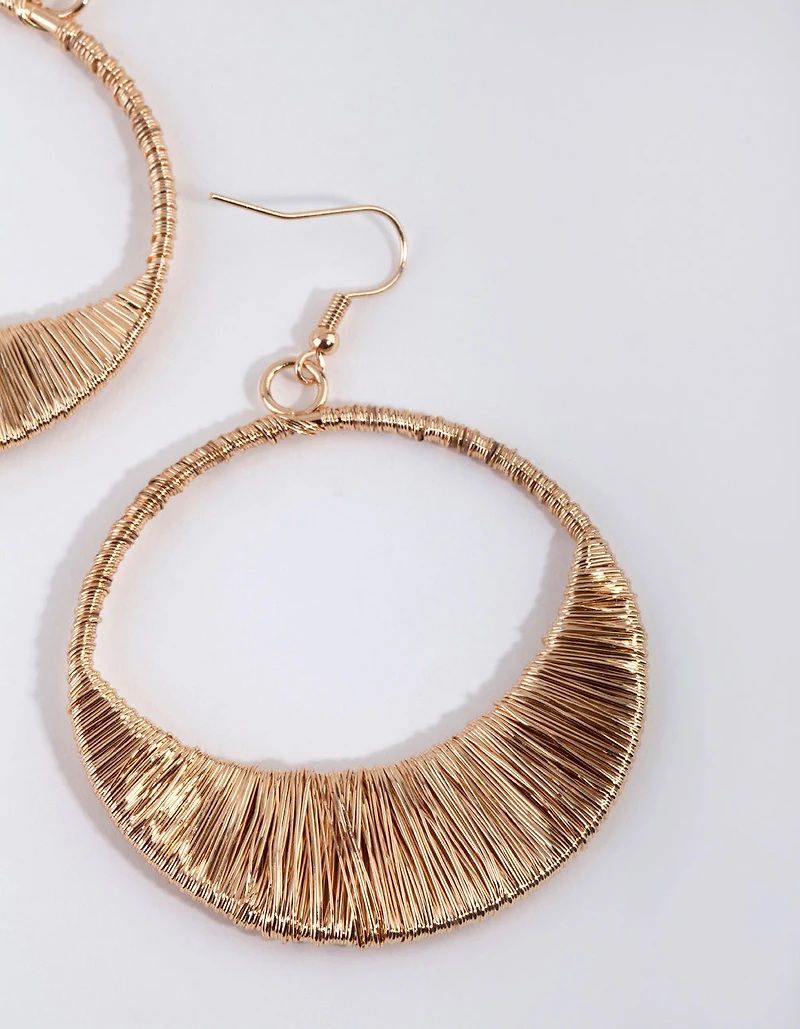 Gold Wire Wrap Circle Drop Earrings