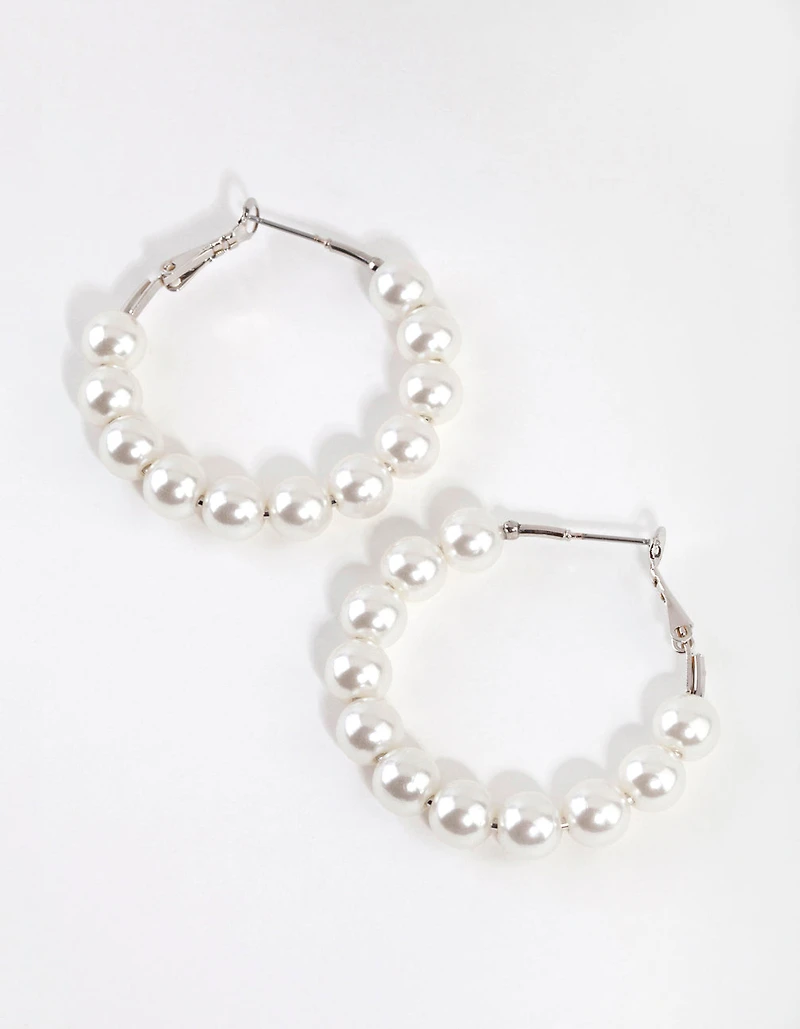 Silver Classic Pearl Hoop Earrings