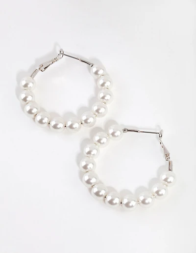 Silver Classic Pearl Hoop Earrings
