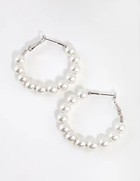 Silver Classic Pearl Hoop Earrings