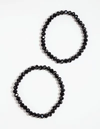 Black Facet Bead Bracelet Pack