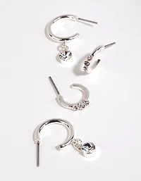 Silver Diamante Detail Hoop Earring Pack