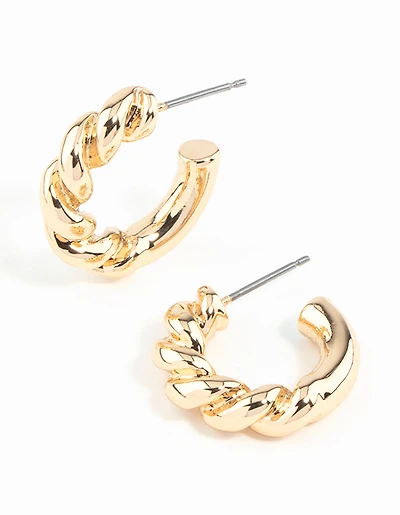 Gold Rope Twist Huggie Earrings