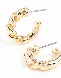 Gold Rope Twist Huggie Earrings