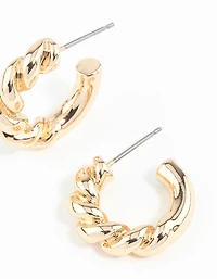 Gold Rope Twist Huggie Earrings
