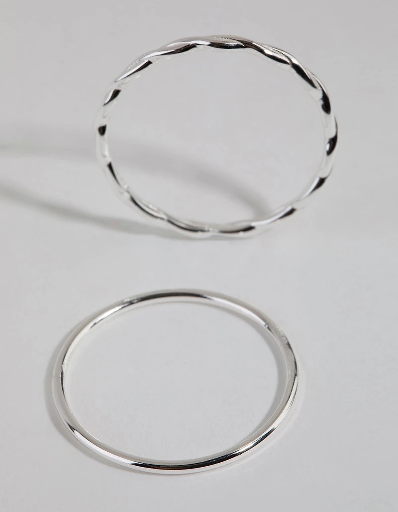 Sterling Silver Twisted & Polished Ring Set