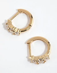 Gold Plated Sterling Silver Round Cubic Zirconia Huggie Earrings