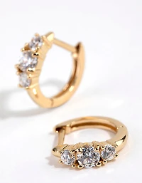 Gold Plated Sterling Silver Round Cubic Zirconia Huggie Earrings