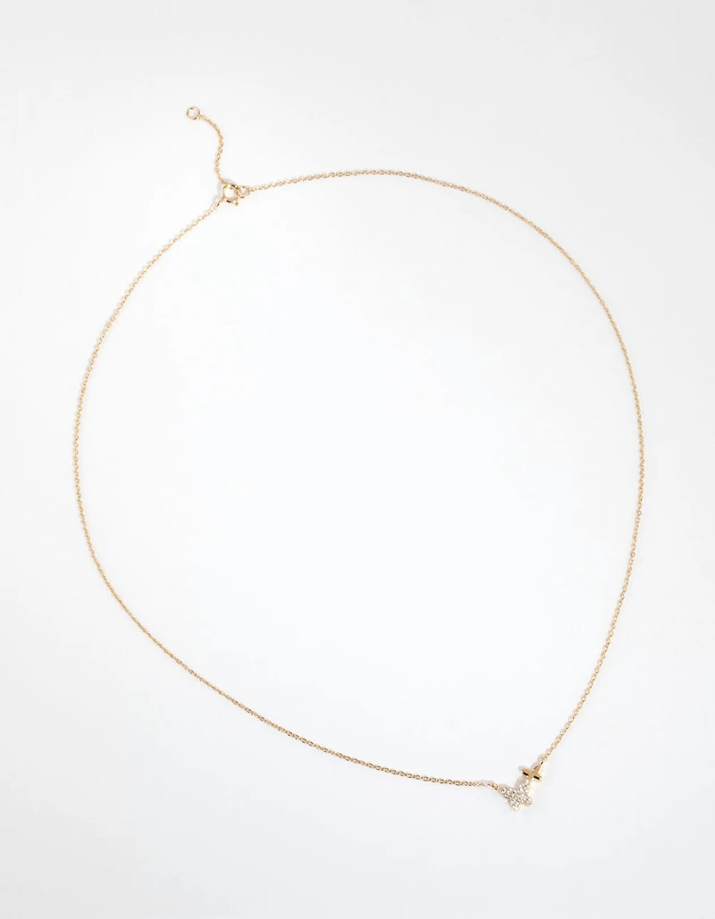 Collier papillon double pavé en argent sterling plaqué or