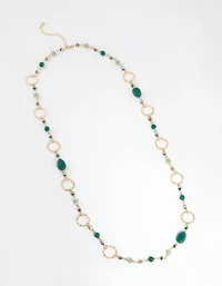 Gold & Green Crater Hoop & Bead Necklace