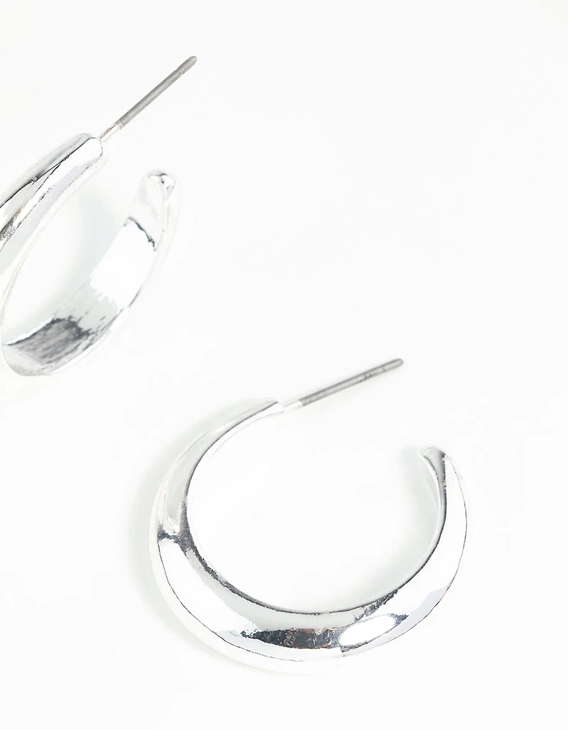 Silver Rounded Hollow Huggie Earrings