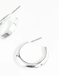 Silver Rounded Hollow Huggie Earrings