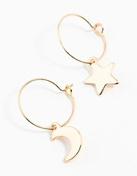 Gold Star & Moon Huggie Earrings