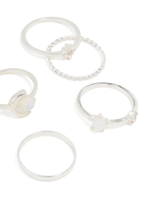 Silver Moonstone Mixed Ring Pack