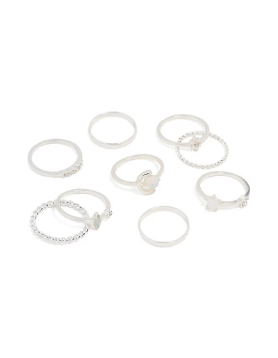 Silver Moonstone Mixed Ring Pack