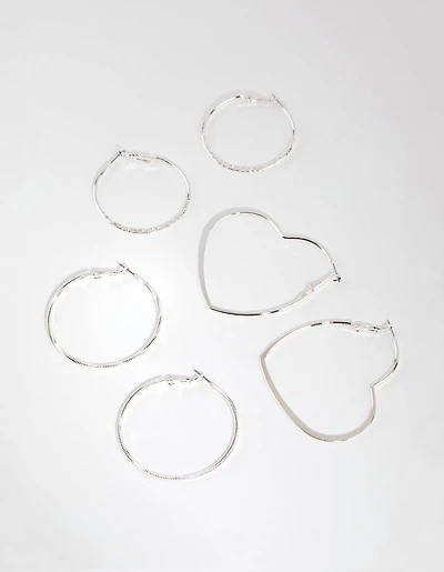 Silver Heart & Textured Earrings