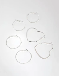 Silver Heart & Textured Earrings