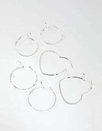 Silver Heart & Textured Earrings
