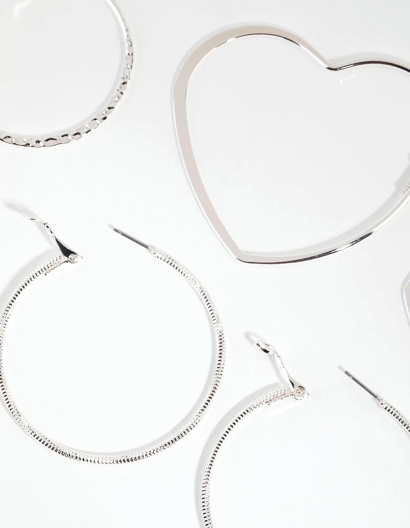 Silver Heart & Textured Earrings