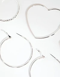 Silver Heart & Textured Earrings
