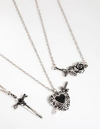 Antique Silver Enamel Heart Layered Necklaces