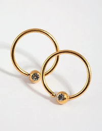 Gold Plated Surgical Steel Diamante End Hoop Earrings