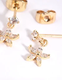 Gold Plated Surgical Steel Cubic Zirconia Flower Stud Earrings