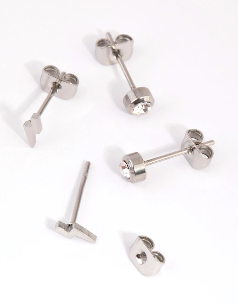 Surgical Steel Lightning Bolt Stud Earring Set
