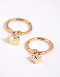 Gold Plated Surgical Steel Cubic Zirconia Charm Sleeper Earrings