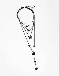 Matte Black Butterfly Layered Necklace