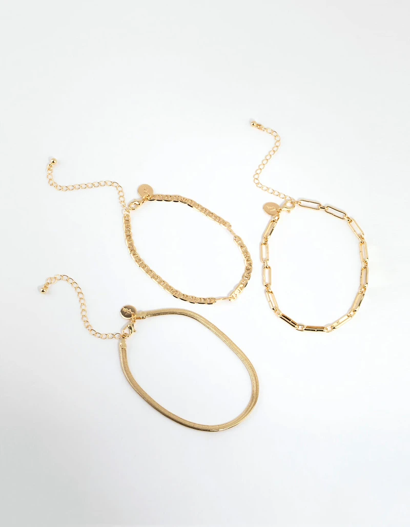Gold Plated Mixed Chain Anklet Pack