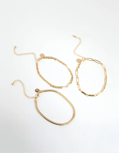 Gold Plated Mixed Chain Anklet Pack