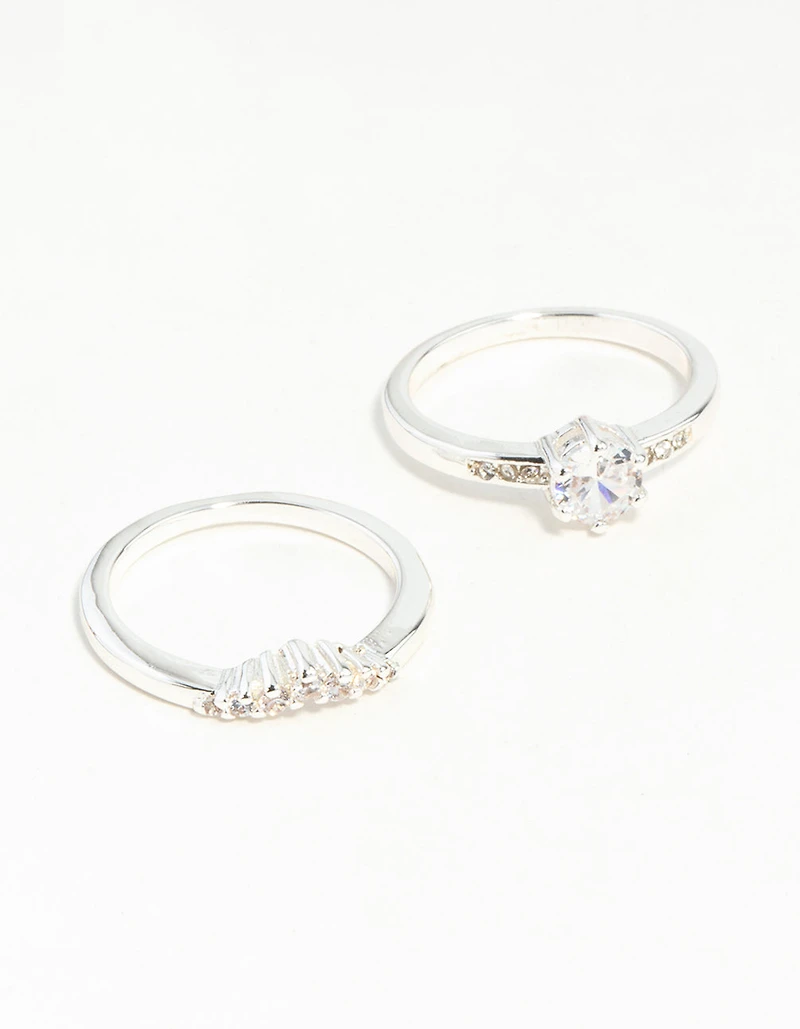Ensemble d’anneaux cubiques ronds en zircone plaqués argent