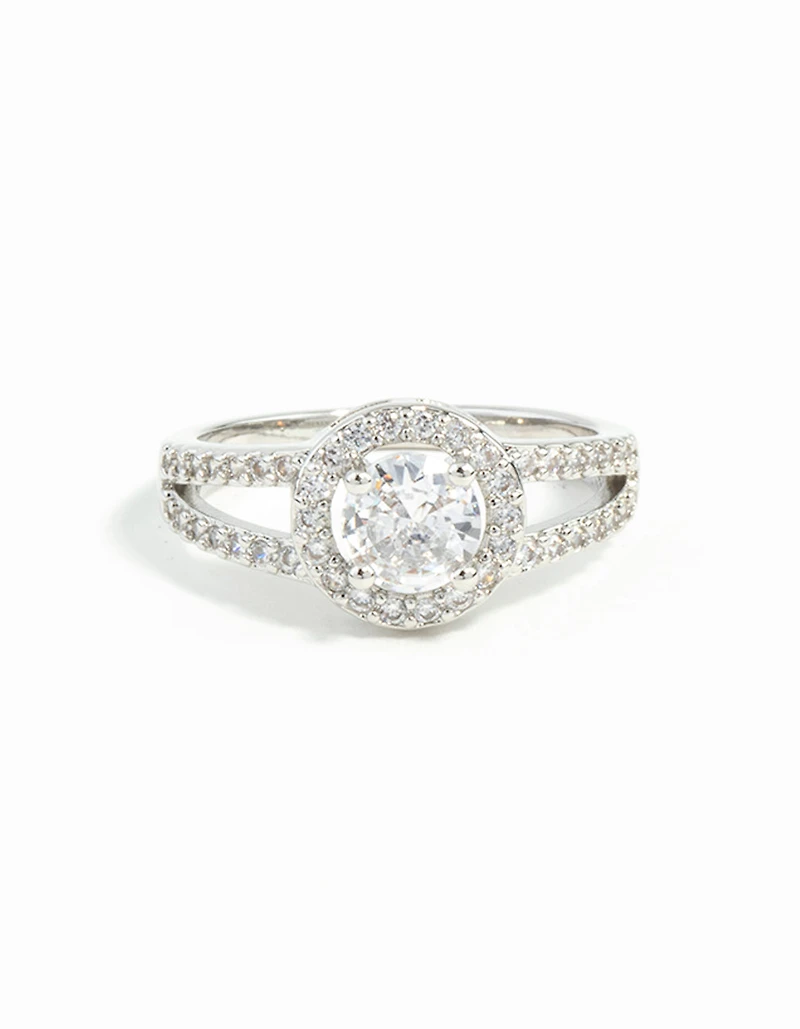 Silver Plated Cubic Zirconia Halo Ring