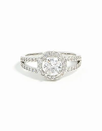 Silver Plated Cubic Zirconia Halo Ring