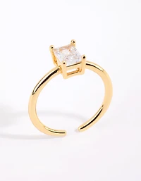 Gold Emerald Cut Cubic Zirconia Ring