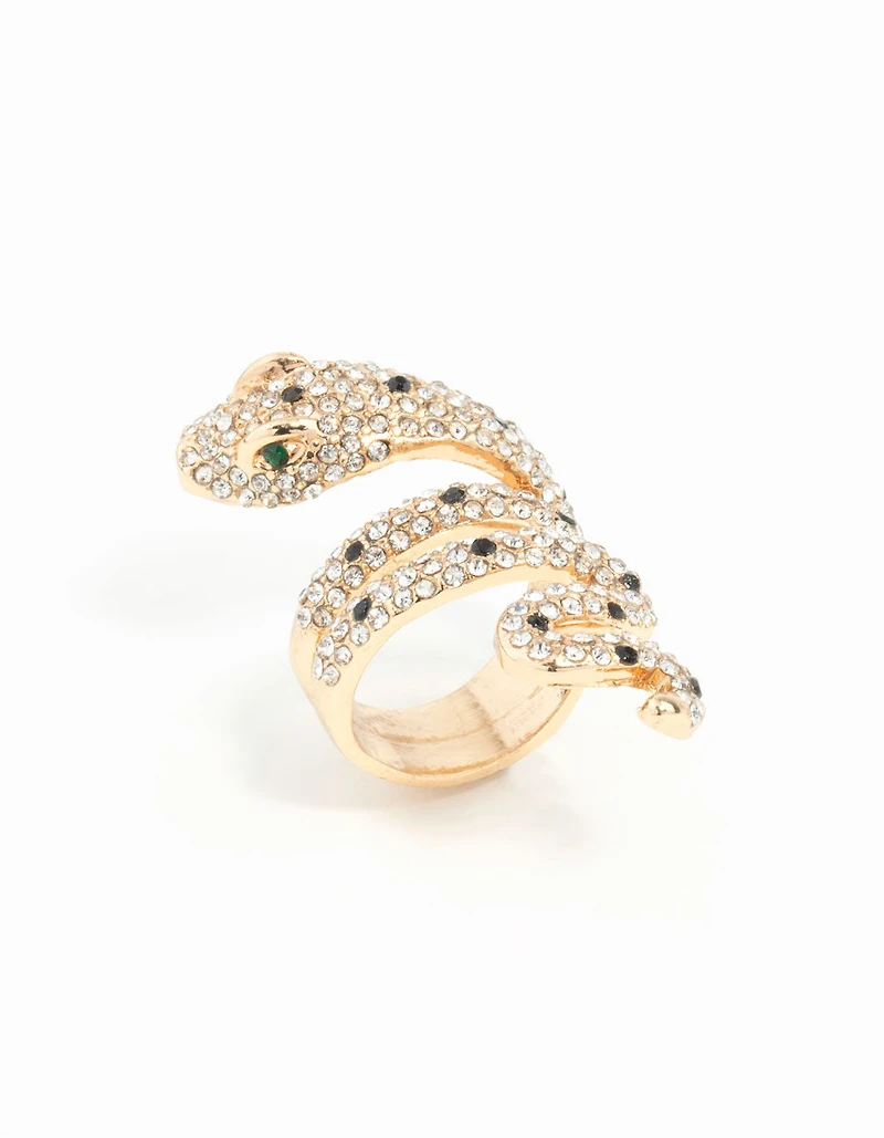 Gold Large Snake Diamante Ring