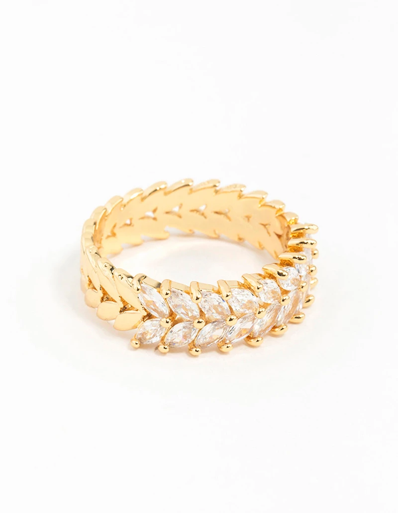 Gold Plated Navette Cubic Zirconia Layered Ring