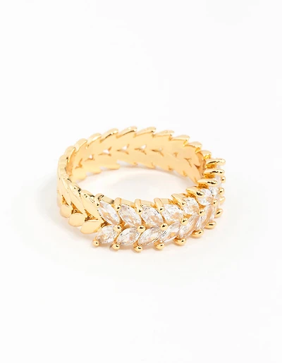 Gold Plated Navette Cubic Zirconia Layered Ring