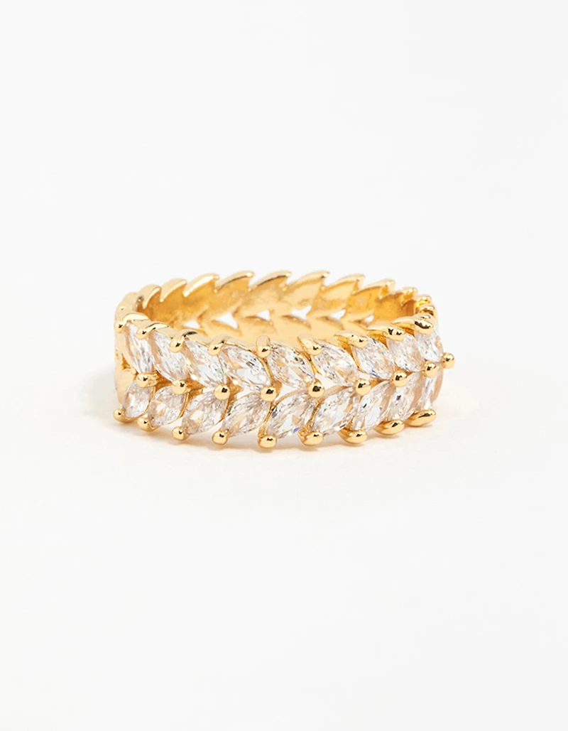 Gold Plated Navette Cubic Zirconia Layered Ring