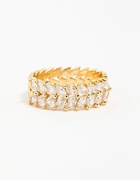 Gold Plated Navette Cubic Zirconia Layered Ring