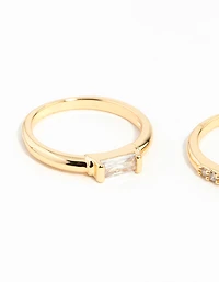 Gold Plated Emerald Cut Cubic Zirconia Ring Set