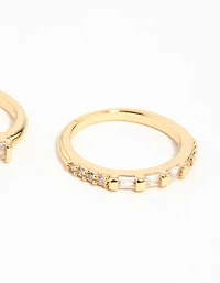 Gold Plated Emerald Cut Cubic Zirconia Ring Set