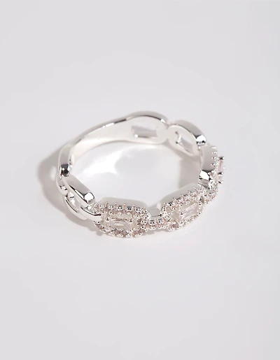 Silver Plated Cubic Zirconia Chain Ring