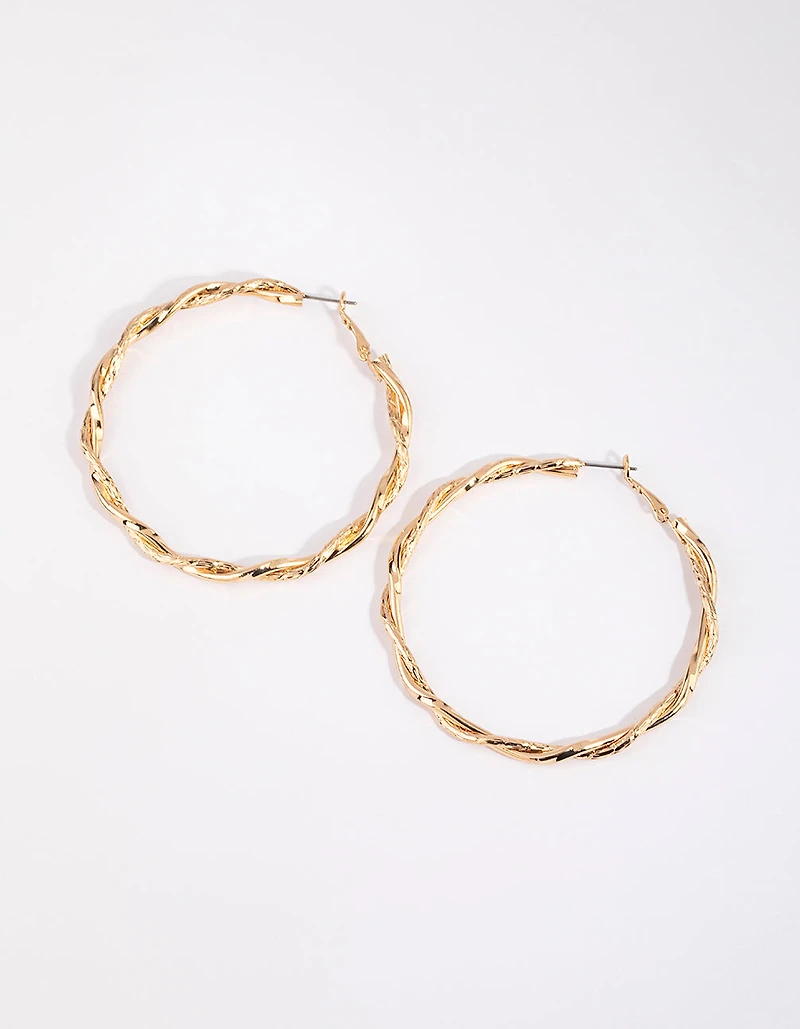 Gold Double Twist Hoop Earrings