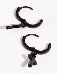 Black Brass Cross Huggie Earring