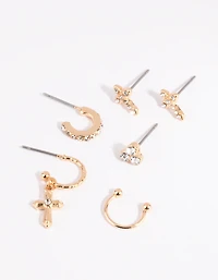 Gold Cross & Diamante Ear Cuff Stack 6-Pack