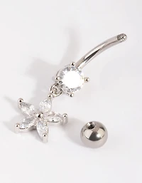 Surgical Steel Cubic Zirconia Flower Belly Bar