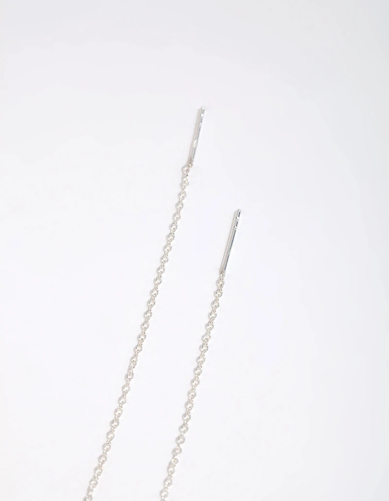 Sterling Silver Cubic Zirconia Teardrop Thread Through Earrings