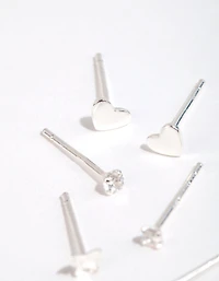 Sterling Silver Heart & Butterfly Stud Earring Pack
